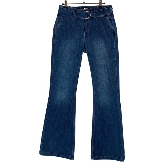 PAIGE Genevieve Jeans Women 27 High Rise Flare Belted Medium Indigo Cecilia - Picture 3 of 16
